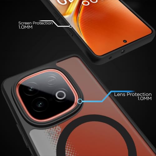 Image of RIGGEAR Shockproof Sleek Hybrid Armor Upgraded C-Shaped Magnetic Back Cover Case Compatible with MagSafe Accessories for iQOO Neo 10 5G (Smoke Black Matte PC + Black TPU Bumper)
