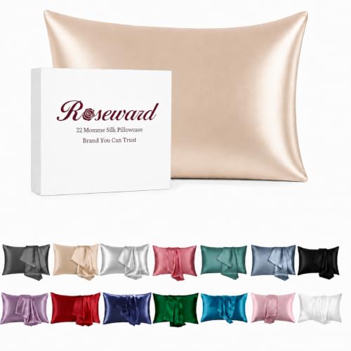 Beige Silk Pillow Cases with Zipper, Real Silk Pillowcase for Acne Prone Skin Standard Size, 6A Grade Pure 22 Momme, 1 Pc 20"x26" (Standard, Beige)