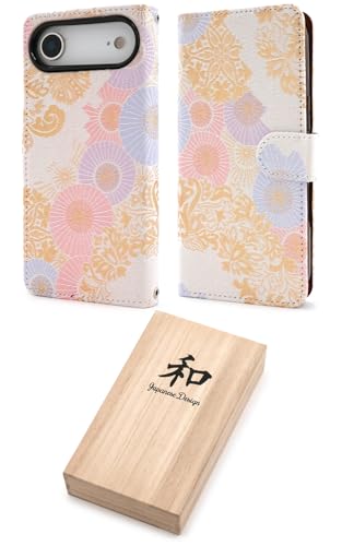 iPhoneAir対応 手帳型ケース 着物柄 〈 桐箱 付き 〉 和柄 和風 おしゃれ 可愛い ソフトケース TPU 京都西陣 金襴生地 花 スタンド ストラップホール カードポケット プレゼント 贈り物 ギフト 【 B 】