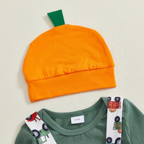 My First Halloween Baby Boy Outfit Long Sleeve Romper Tractor Suspender Pants Set Pumpkin Hat 3Pcs Halloween Clothes4