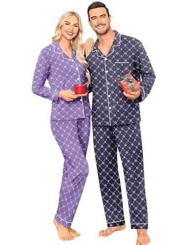 Couple Matching Pajamas Women & Men Pajamas Set Long Sleeve Sleepwear Button Down Loungewear 2 Pcs Pj Set