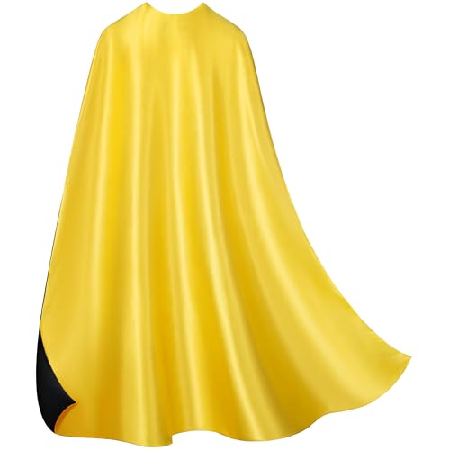 Adult Superhero Cape & Mask Set - Double-Sided Yellow & Black Super Hero Capes and Masks for Men Women Dress-Up Parties - Thumbnail 7
