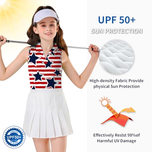 Image of Soneven Girls Sleeveless Polo Shirts Button UP Golf Tennis T-Shirts with Collared Quick Dry Tank Tops for 4-14 Years