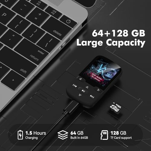 Image of 64GB MP3 Player with Bluetooth 5.3 and Clip, Portable HiFi Sports Music Player for Kids (28g), FM Radio, Pedometer, Voice Recorder, Shuffle & Repeat, TF Card Expansion up to 128GB(Black)
