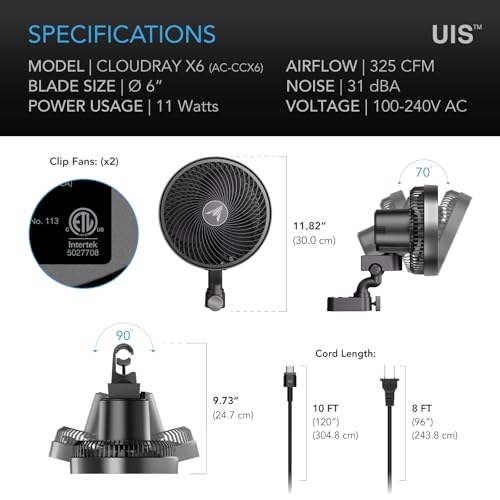 AC Infinity CLOUDRAY S6 Grow Tent Oscillating Clip Fan 6”, 2-Pack - image 7