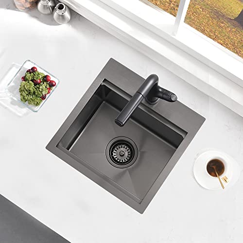 15 Inch Black Drop In Bar Sink Workstation-Bokaiya 15X15 Matte Black Stainless Steel Topmount Bar Sink Outdoor Rv Sink 16 Gauge Single Bowl Wet Bar Sink With Cutting Board #TOP1