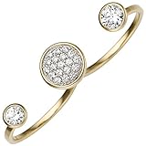  Girahlutions - Zweifinger-Ring - Damenring - Goldring - 8 Karat (333) Gelbgold - Gold - teilrhodiniert - 21 Zirkonia