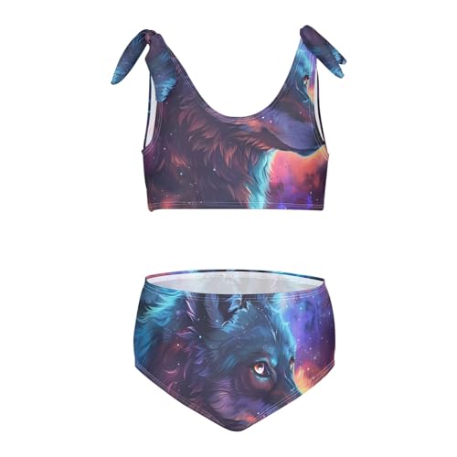 Girls' Bikini Set, Space Galaxy Wolf Kids Swimsuit 2 Pcs Beach Bathing Suit