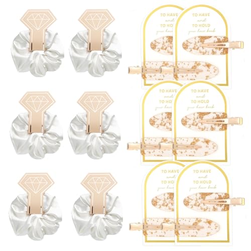 24PCS Bridesmaid Hair Accessories Bridesmaid Gift with 12PCS Hair Clips 6PCS Card 6PCS Satin Scrunchies Bridesmaid Gifts Bridesmaids Gifts Wedding Party Styling Essentials