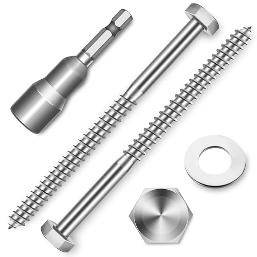 (10-Set) 5/16 x 4-1/2" Lag Screws, Stainless Steel Heavy Duty Hex Head Lag Bolts for Wood, Commercial/Industrial Grade 1/4 Bolts, Mounting Screws Bolts Kit, Bright Finish by Marysino