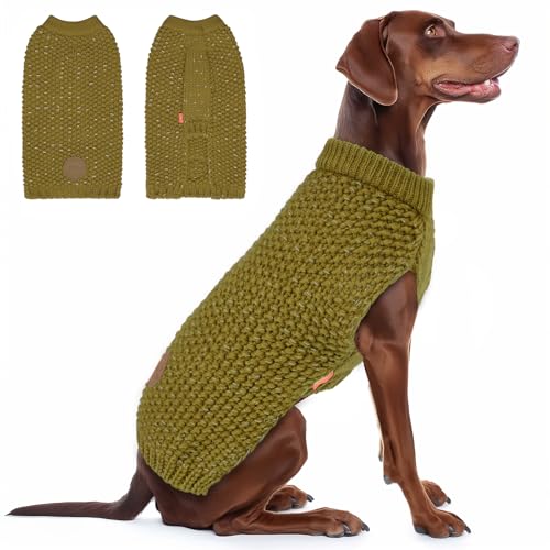 Image of KYEESE Reflective Yarn Dog Sweater for Large Dogs Thick Knit Pullover | Reflective for Visibility, Leash Hole for Walk, Stretchy Fit, Lightweight & Warm, Gentle on Sensitive Skin, Winter Daily Wear
