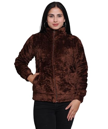 Image of Women's Ultra-Soft Plush Fleece Winter Jacket with High Neck & Full Front Zipper | Warm Cozy Fur Coat for Casual, Travel, Outdoor & Daily Cold Weather Wear