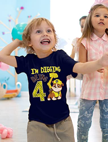 Paw Patrol Rubble Digging Being 4 T-Shirt for Toddler Boys - 4th Birthday Outfit with Construction Bulldozer Theme4