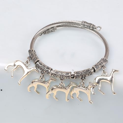 Image of Touchstone New Indian Bollywood Handcrafted Filigree Italian Greyhound Charms Elegant Designer Jewelry Openable Bracelet in Oxidized Silver Tone for Women
