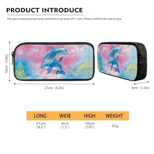 Image of Kawaii Watercolor Dolphin Pen Pencil Case with Zipper,Aesthetic Pink Pencil Pouch Bag Aesthetic School Supplies Organizer for Girls,Boys