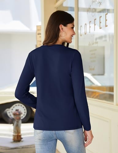 YUCOLEN Womens Long Sleeve Shirts V Neck Cotton T-Shirt Tops Solid Color Casual Breathable Basic Tee Tshirt3