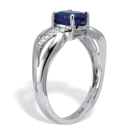 PalmBeach Sterling Silver Oval Cut Genuine Blue Sapphire and Round Genuine White Topaz Engagement Ring Sizes 6-102