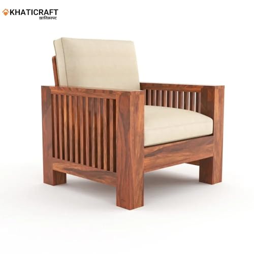 Image of Solid Sheesham Wood Dhara 5 Seater Sofa Set | Wooden 3+1+1 Seating Sofa Set for Living Room, Guest Room, Office, Home Furniture with Cushions (Honey Finish)
