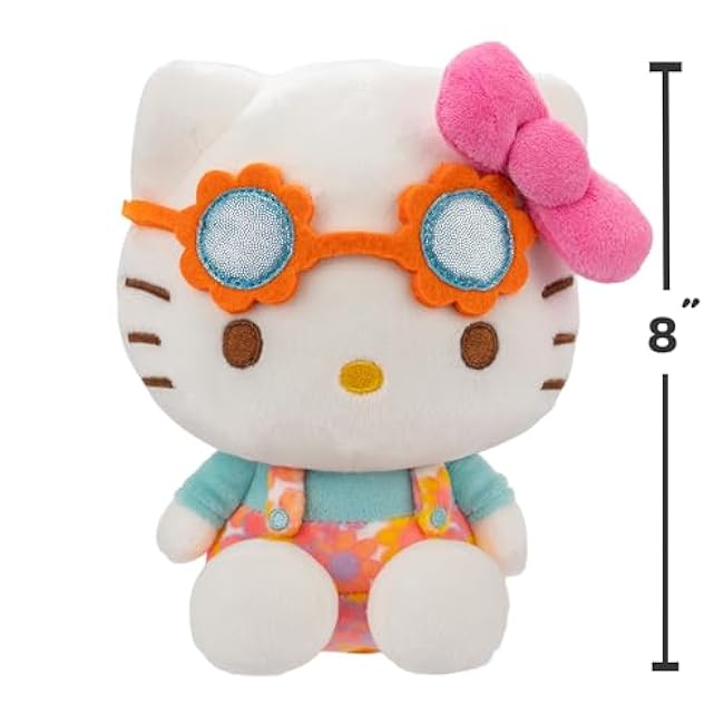 Hello Kitty and Friends 8 Plush w/Flower Overalls & Sunglasses - Limited Edition Officially Licensed Sanrio - Soft Doll Stuffed Toy Figure - Gift for Kids, Girls, Boys - 2+