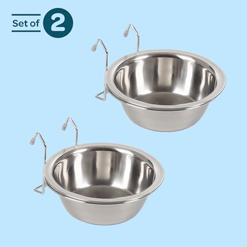 Petmaker Futternäpfe aus Edelstahl, für Käfig, Zwinger und Käfige, zum Aufhängen, für Futter und Wasser, je 590 ml, spülmaschinenfest, 2 Stück