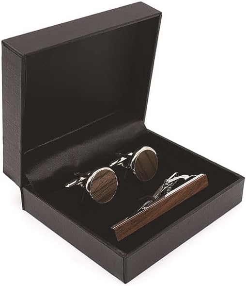 French style shirt with solid wood decorative cufflinks, exquisite solid wood tie clip set
