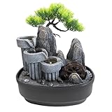 Lemodo Zimmerbrunnen LED Indoor Tischbrunnen mit Wasserrad Feng Shui Wasserfall mit Beleuchtung und Dekobaum Kaskadenbrunnen Deko für Wohnzimmer Schlafzimmer Büro Luftbefeuchter Wellness 27x19x31 cm