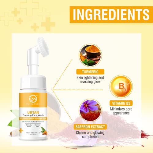 Image of Nuerma Science Ubtan Foaming Face Wash with Vitamin B3, Turmeric & Saffron for Tan Removal, Even Skin Tone, Skin Exfoliation, Remove Dark Spots, Remove Pigmentation & Even Skin Tone (150 ML)