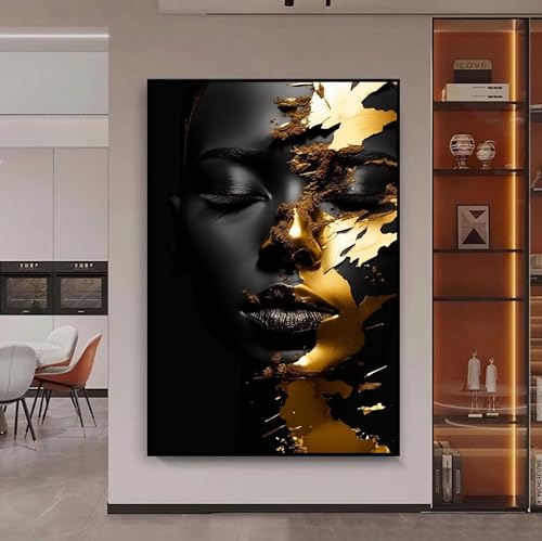 Toile femme africaine en or 80x120 cm sans cadre pour décoration murale de salon