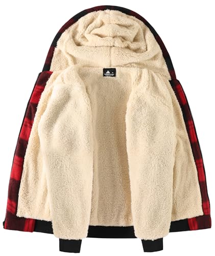 Image of V VALANCH Boys Flannel Jacket Hooded Fleece Lined Zip-up Hoodies Plaid Coat for Kids