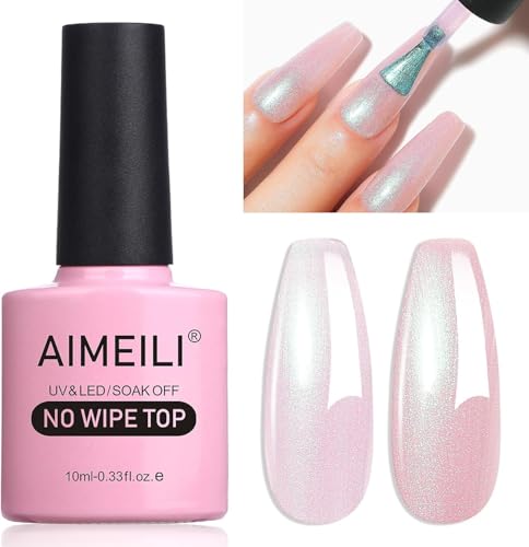 AIMEILI Esmalte de uñas con purpurina de perlas, gel transparente con purpurina micro aurora, no se limpia con UV LED, superior para arte de uñas, acabado brillante
