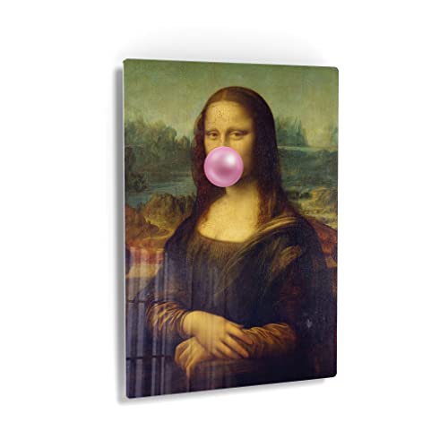 Smile Art Design Leonardo Da Vinci's Masterpiece Mona Lisa Pink Bubble Gum Art Metal Print Famous Paintings Metal Wall Art Classic Art Home Decor Ready to Hang Made in USA - 12x8