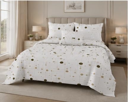 Image of Luxury Glace Cotton King Size Bedsheet with 2 Pillow Covers (108 x 108 Inch) | Soft & Breathable Fabric | Elegant Print Bed Sheet 3 Pc Bedding Set for Bedroom - White Dot