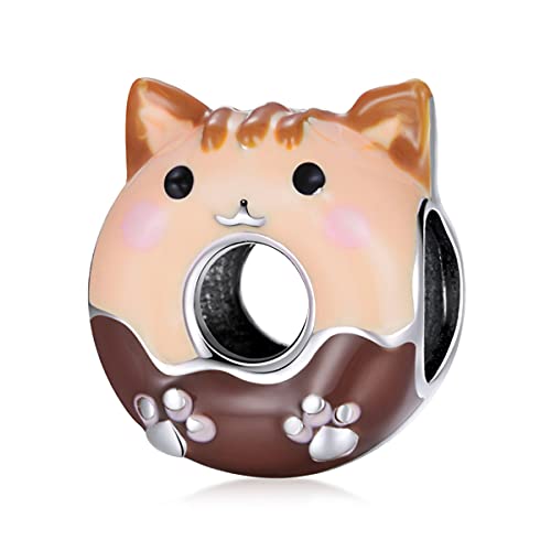 Jefanny Donut Katze Charms Fit für Damen Armbänder,925 Sterling Silber Lovely Emaille Tier Anhänger Charme für Frauen Mädchen