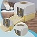 Enclosed Cat Cats Toilet Flip Door Easy to Maintain Modern Space Saving Efficient Cats Litter Container with Lid, Yellow