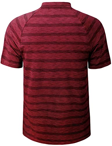 Tapulco Collarless Golf Shirts For Men Quick Dry Short Sleeve Airflux 4 Way Stretch Daily Casual Basic Active T-Shirts Heather Striped Red X-Large #TOP1