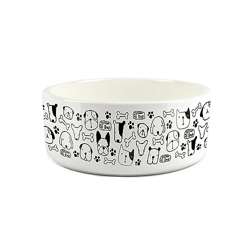 Fressnapf für Hunde, Keramik Hundenäpfe Schüssel Schale, groß, Happy Dogs-Design, Weiß