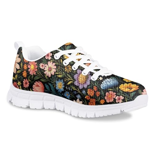 Cumagical Colorful Flowers Black Print Toddler Casual Shoes for Boys Girls Lightweight Breathable