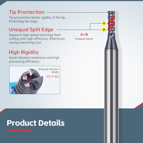 Image of HUHAO Square End Mill(3Pcs),4 Flute Cutter Tip Dia 1 /16 inch Variable Straight Milling Cutter 1 /8 inch Shank End Mill for Carbon Steel,Prehardened Steel,Stainless Steels