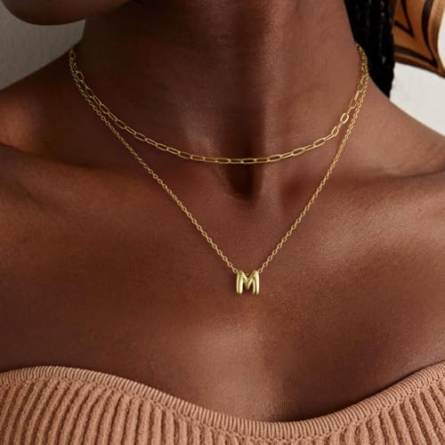 CUEZIY Layered Initial Necklaces for Women 14K Gold Plated Bubble A-Z Pendent Dainty Cute Choker Name Necklaces Stackable Small Initial Jewelry Gifts for Women Trendy by CUEZIY - Used condition - Image 5