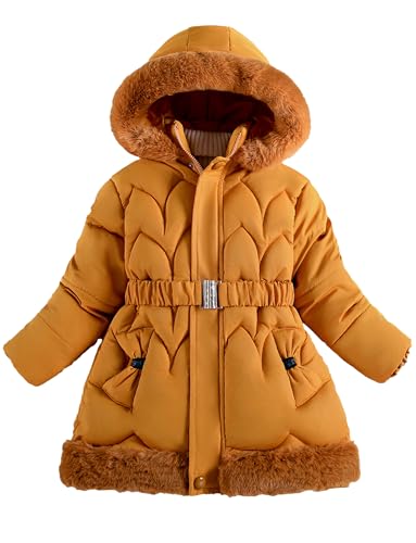 Happy Cherry Girls Winter Warm Dress Coat Fleece Lined Jacket Fur Faux Hooded Long Down Kids Windproof Overcoat Outerwear