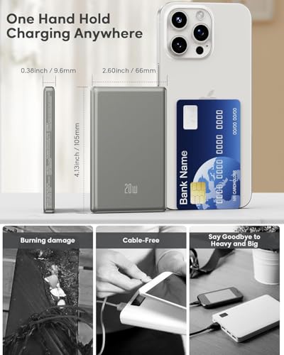 Image of for Magsafe Portable Charger, [0.38 inch Slim] 5000mAh Wireless Magnetic Power Bank with USB C Charging, Travel Essential Magsafe Battery Pack Compatible Charger for iPhone 17 /16 /15 /14 /13 /12 Series