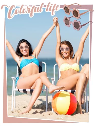 Image of Kanayu Summer Flower Sunglasses for Women 5.71 Inch Round UV Protection Adults Daisy Sunglasses Decor for Beach Party Gift