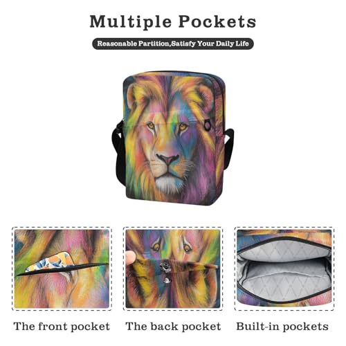 mens messenger bag crossbody green crossbody bags for women Cross Body Purses Adjustable Strap for Casual Casual- Colored Pencil Drawing Cool Lion2
