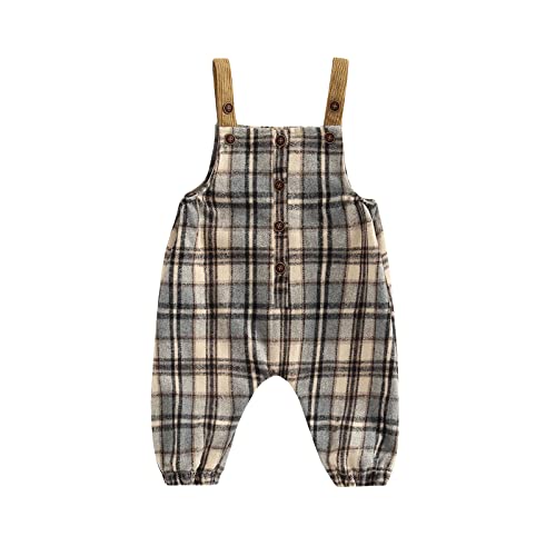 Aiwpstoin Baby Bib Overalls Toddler Boys Girls Fall Clothes Flannel Plaid Suspender Jumpsuits One Piece Rompers(B,3-6M)