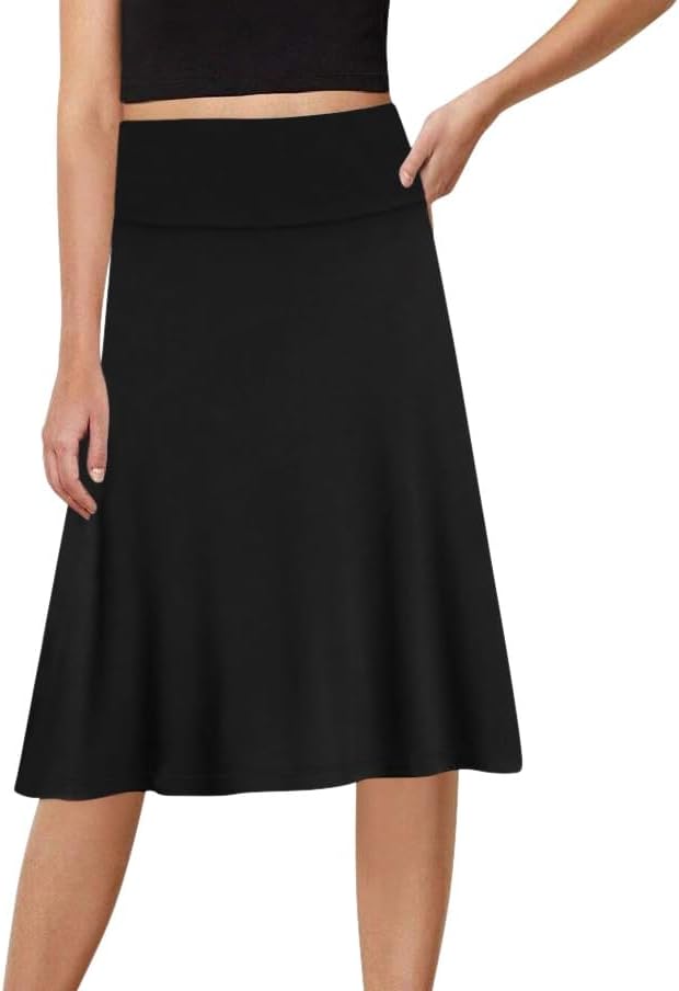 Sweet Hearts A-Line Midi Skirts for Women- High Waist Knee Length Casual Flared Flowy Skirt Made in USA