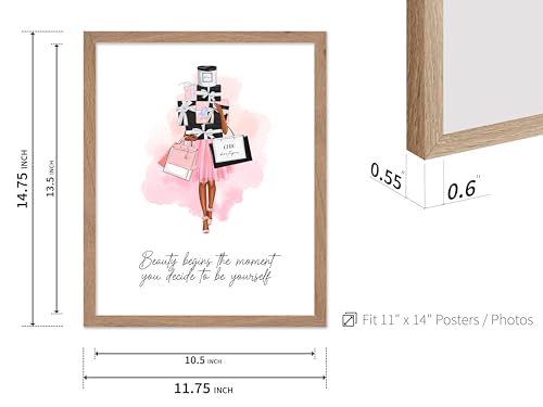 Image of Poster Master Lady with Shopping Bags Poster - Fashion Print - Trendy Art - Modern Art - Gift for Women & Fashionista - Luxury Haute Couture Decor for Bedroom or Girl's Room, 11x14 Beige Framed