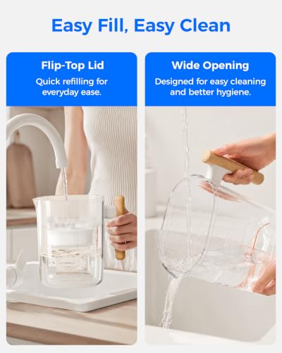 Image of Waterdrop Extream Long-Lasting (200 Gallons), BPA Free, 10-Cup Water Filter Pitcher with Wooden Handle - Removes Harmful Contaminants Chlorine Metals & Sediments for Clean Tasting Water | 200-Gallon Long-Life Filter, 5X Longer Filter Life, Reduces PFOA /PFOS and Chlorine, BPA-Free, Sturdy Wooden Handle