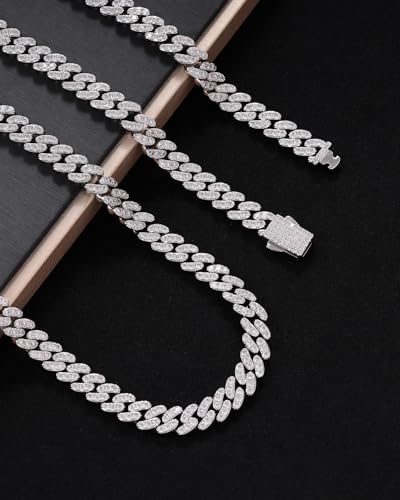 Image of Iced Classic Spring Clasps 9mm Cuban Link Chain Necklace /Bracelet, Everlasting Shine 14k Gold /Silver Plated Diamond Choker, Prong-Setting 5A Cubic Zirconia Hip Hop Jewelry For Men Women with Gift Box