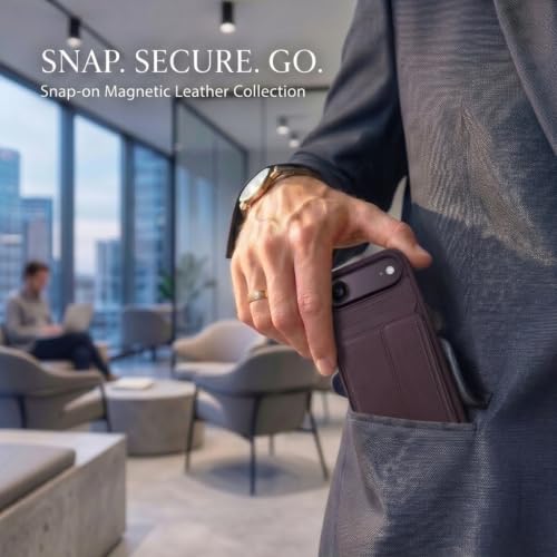 Image of amazon basics Luxury Vegan Leather Back Cover for iPhone 17 Air | Built-in Card Holder Slot | Integrated Mobile Stand | Slim Shockproof Protective Case with Stitched Finish - Purple