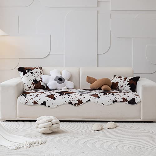 Vctops Cow Print Faux Fur Sofa Couch Cover Non-Slip Shaggy Plush Area Rugs Super Soft Plush Fuzzy Fluffy Sofa Slipcover Furniture Protector Carpets For Living Room Bedroom (Coffee,31"X70") #TOP1